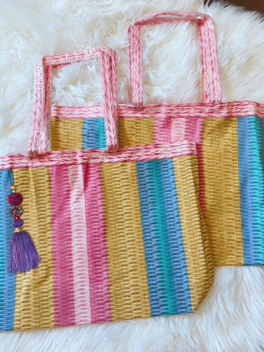 Set of 2 Estée Lauder Striped Tote Bags - NEW
